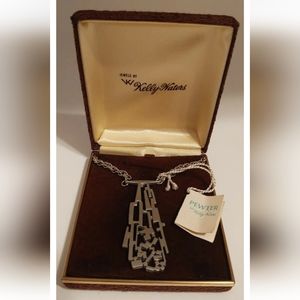New In Box Jewels By Kelly Waters Pewter Necklace 29" NIB NEW Modernist Vintage